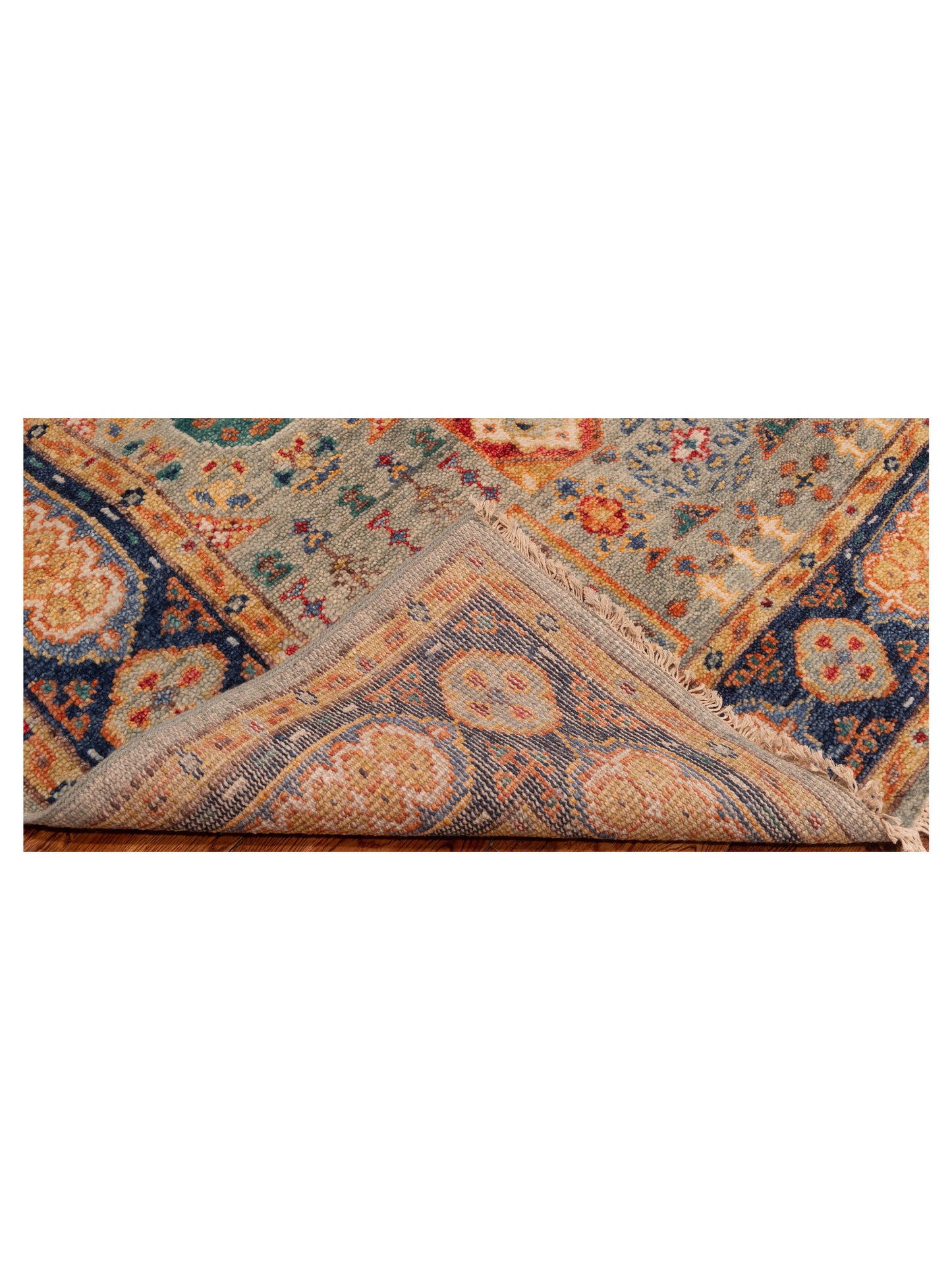 Oushara Light Gray Navy 9x12.2 Hand Knotted Rug