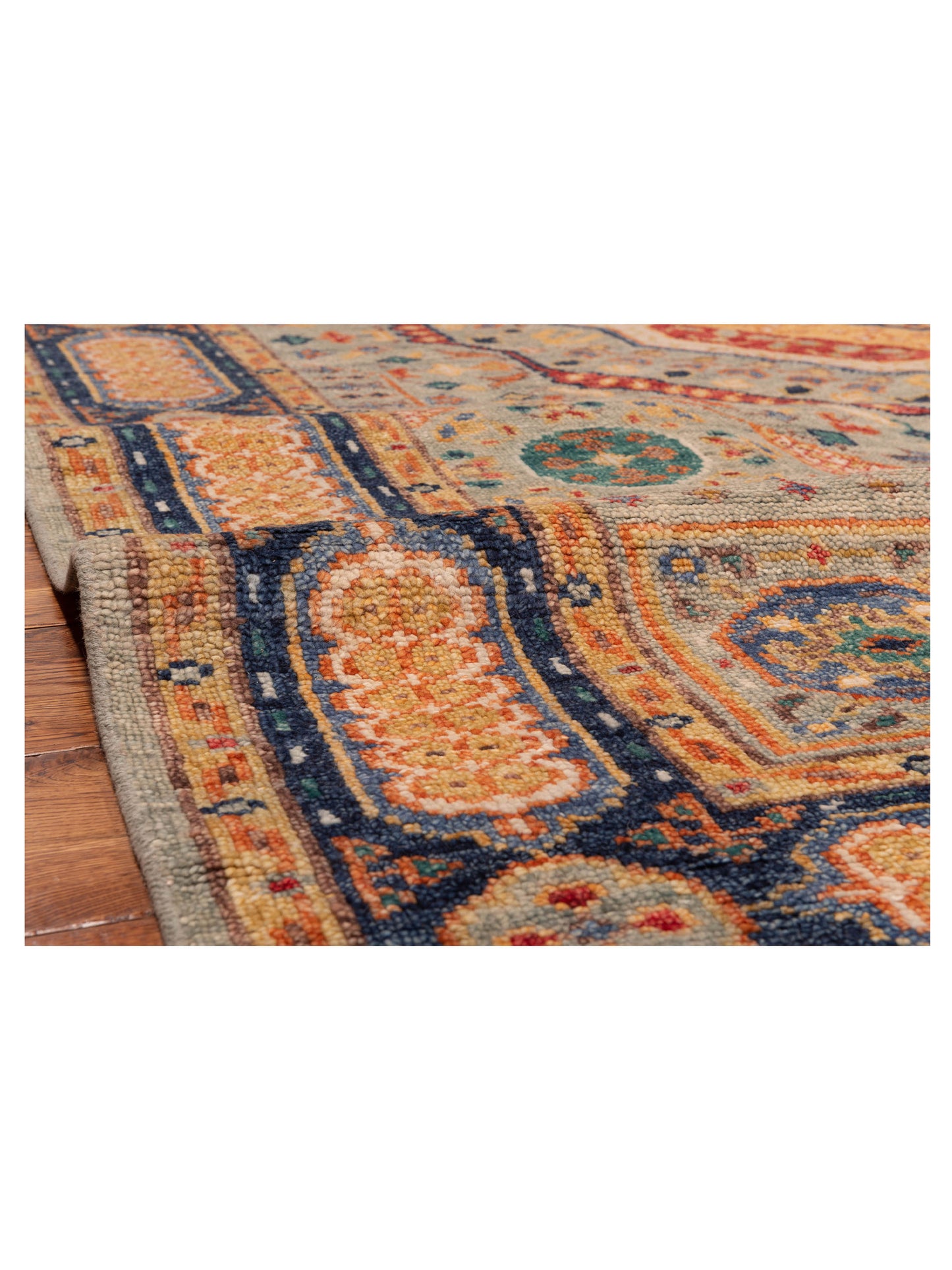 Oushara Light Gray Navy 9x12.2 Hand Knotted Rug