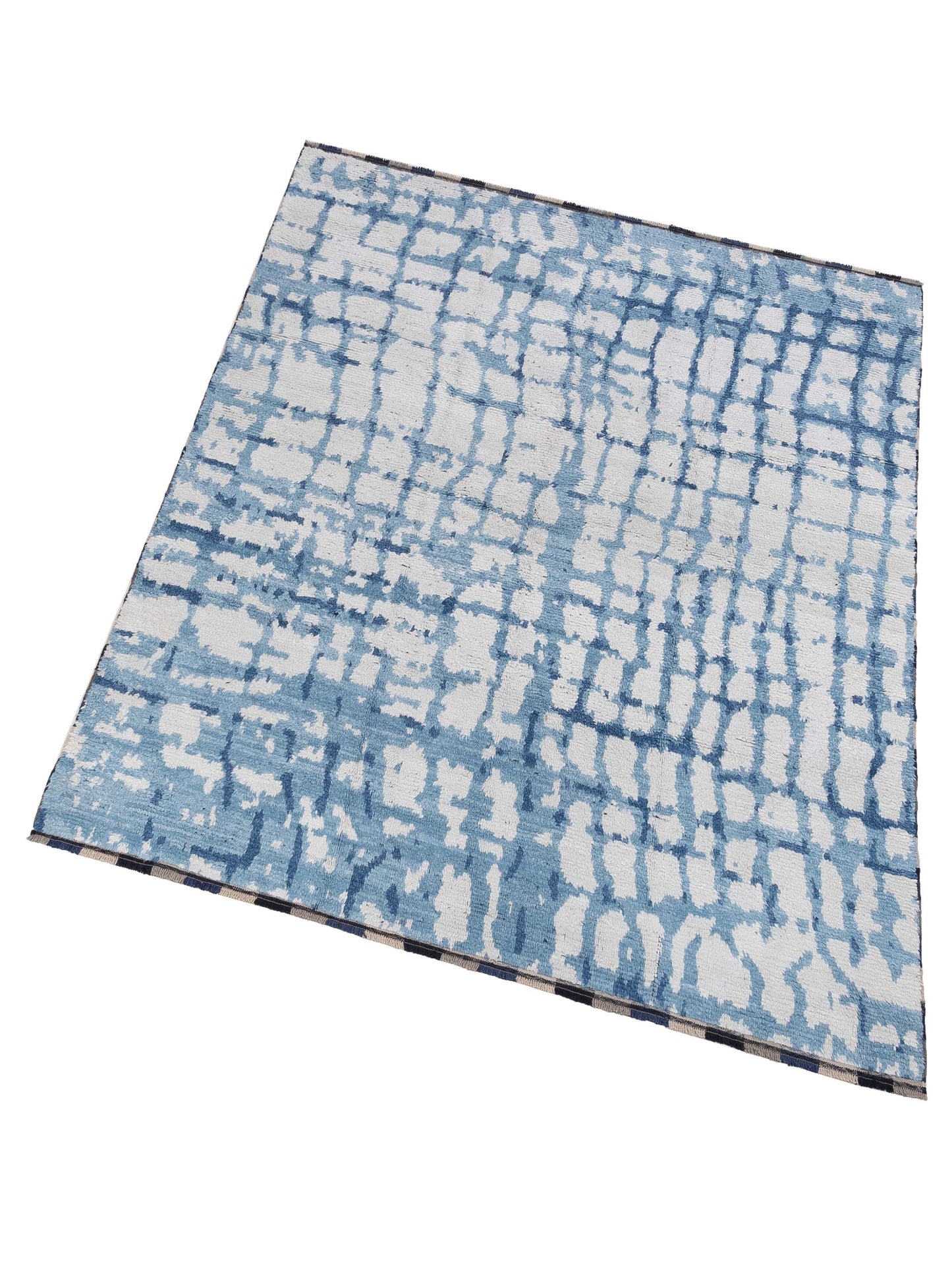 Anavera Ivory Blue 8.1x9.7 Hand Knotted Rug