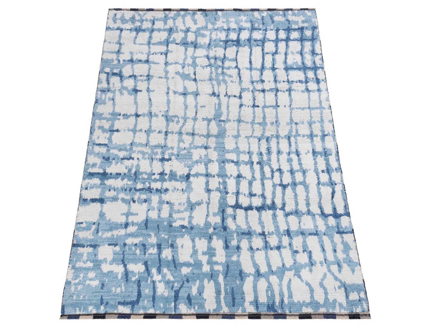 Anavera Ivory Blue 8.1x9.7 Hand Knotted Rug