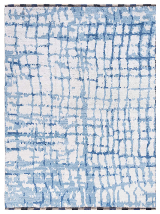 Anavera Ivory Blue 8.1x9.7 Hand Knotted Rug