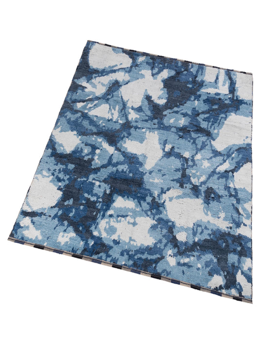 Anavera Blue Ivory 8x9.11 Hand Knotted Rug