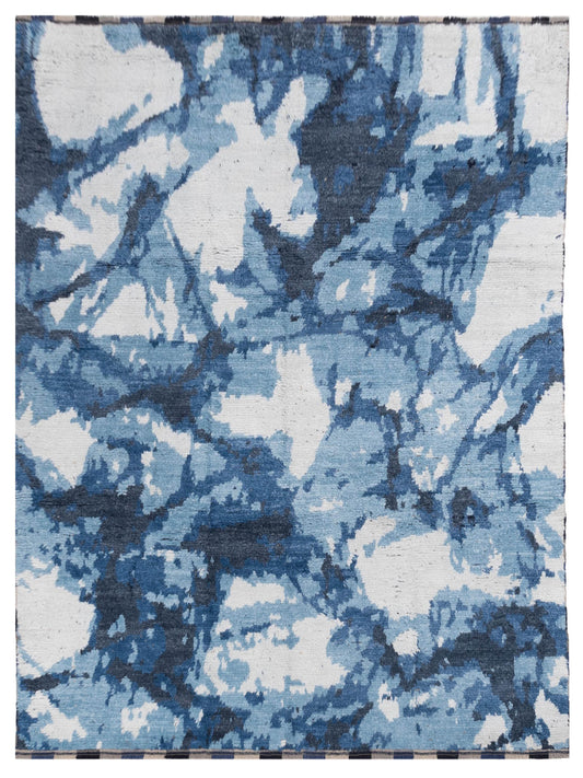 Anavera Blue Ivory 8x9.11 Hand Knotted Rug