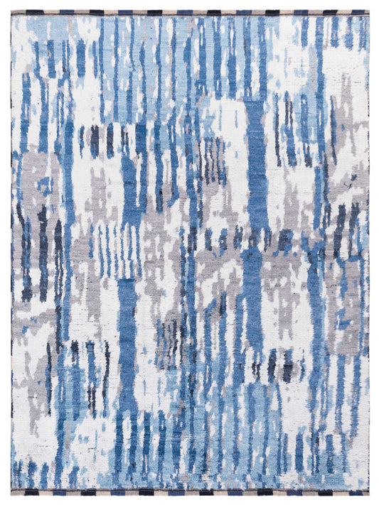 Anavera Blue Ivory 8x9.9 Hand Knotted Rug