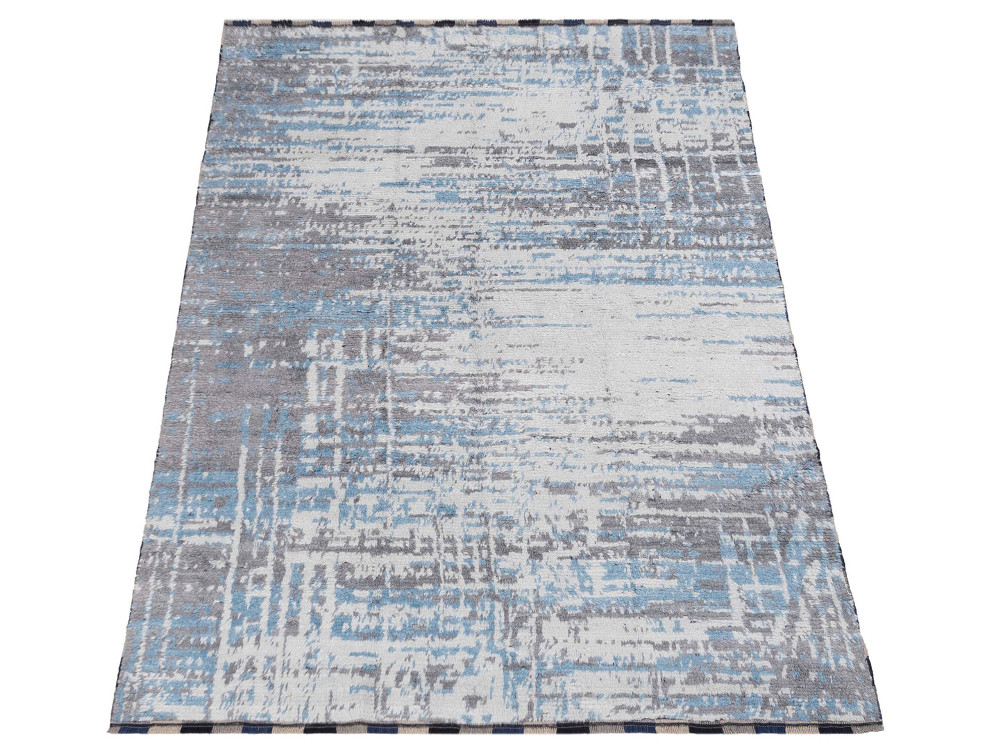 Anavera Ivory Blue 7.11x9.11 Hand Knotted Rug