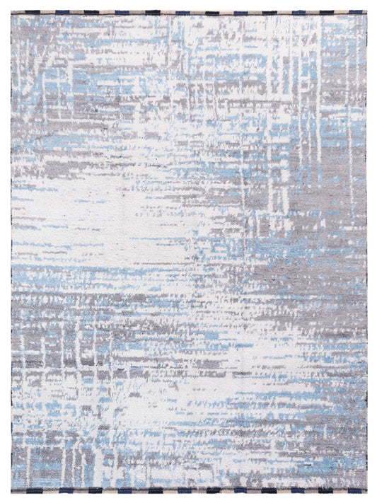 Anavera Ivory Blue 7.11x9.11 Hand Knotted Rug