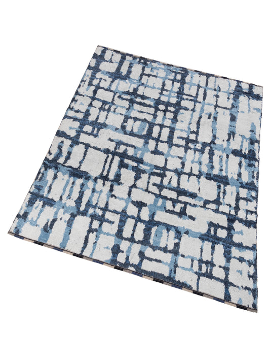 Anavera Ivory Blue 8x9.10 Hand Knotted Rug