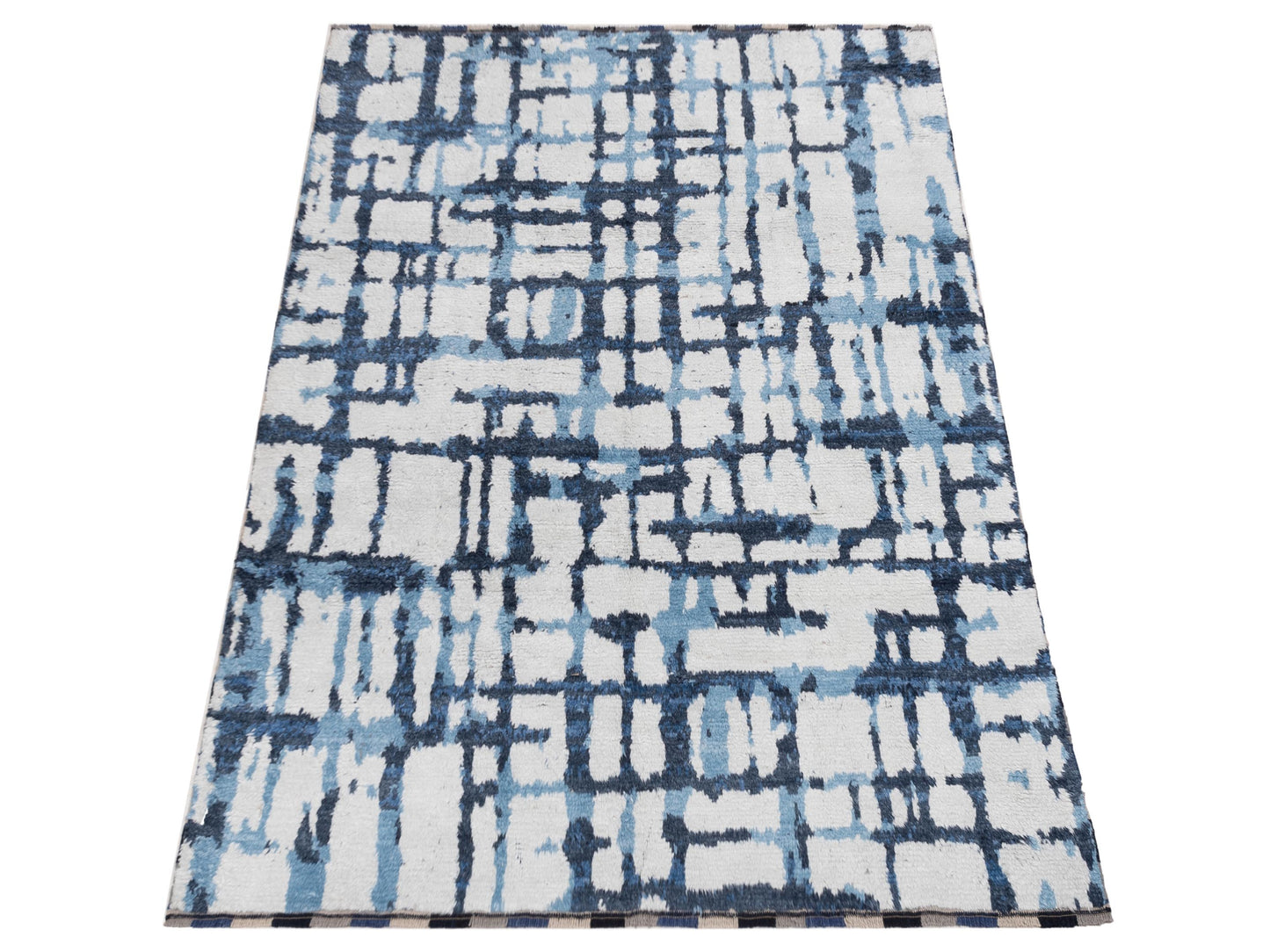 Anavera Ivory Blue 8x9.10 Hand Knotted Rug