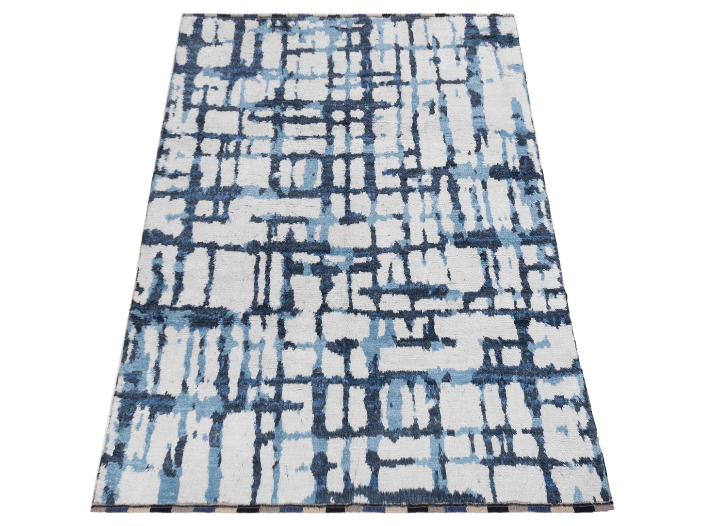Anavera Ivory Blue 8x9.10 Hand Knotted Rug