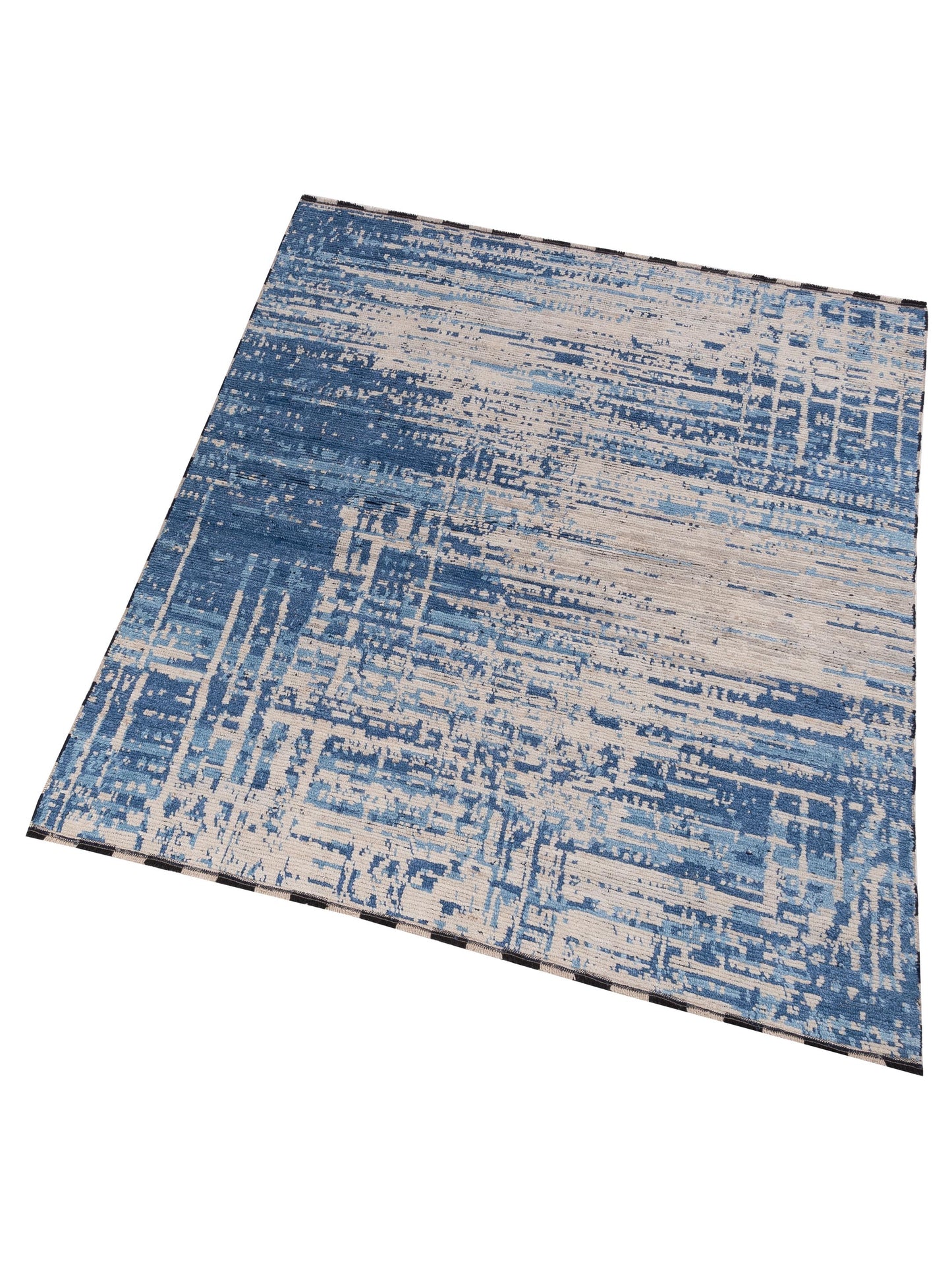 Anavera Ivory Blue 8x9.8 Hand Knotted Rug