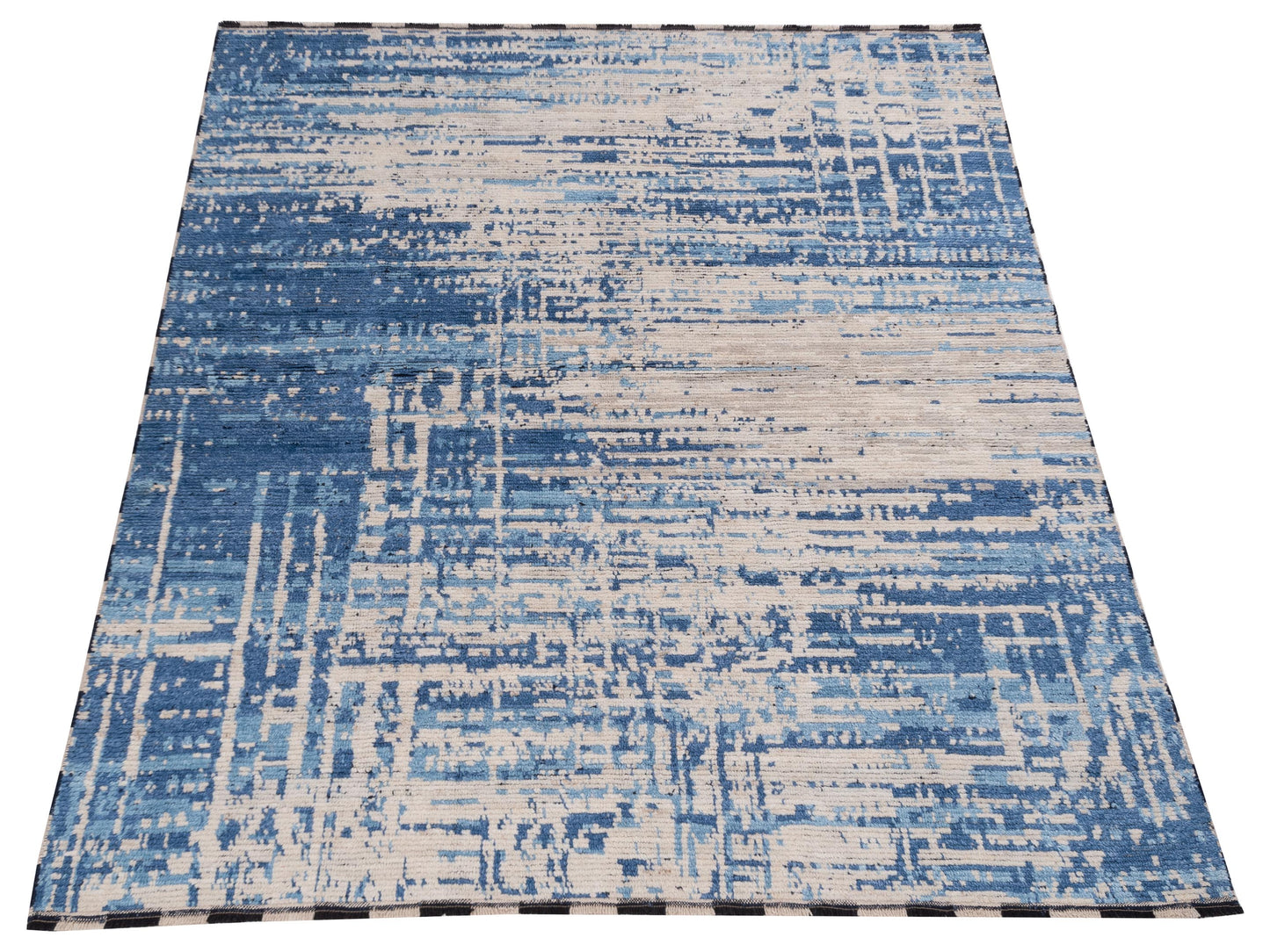 Anavera Ivory Blue 8x9.8 Hand Knotted Rug