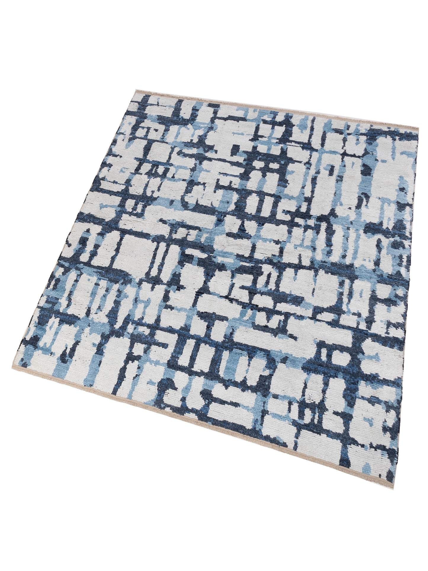 Anavera Ivory Blue 7.11x9.7 Hand Knotted Rug