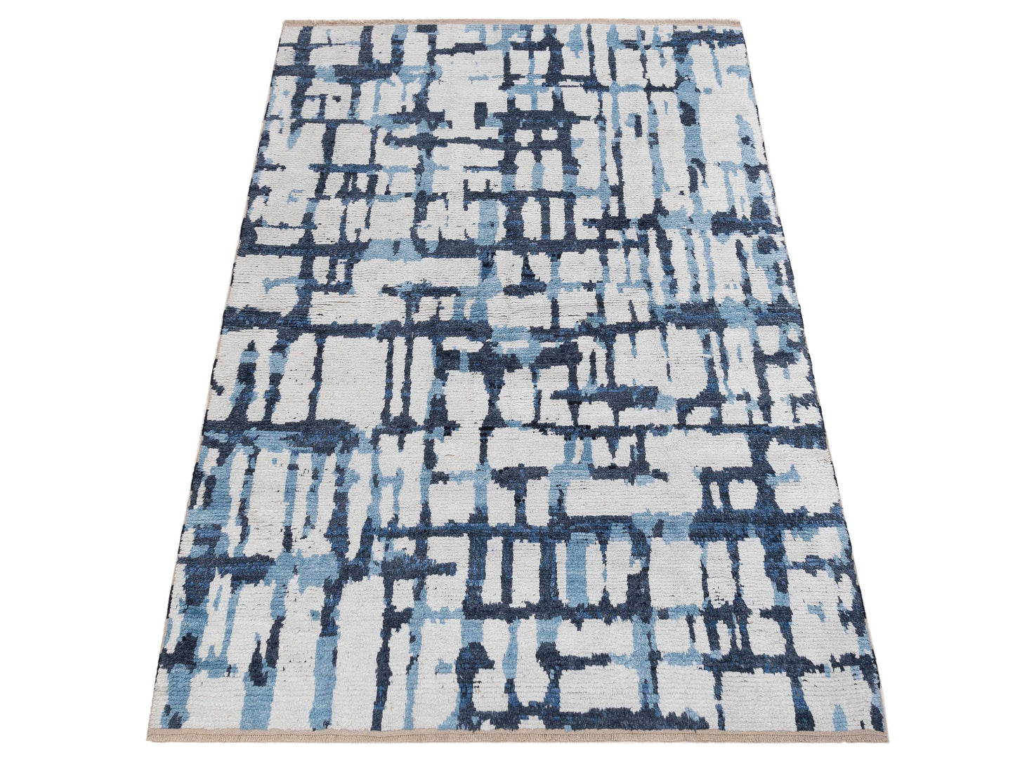 Anavera Ivory Blue 7.11x9.7 Hand Knotted Rug
