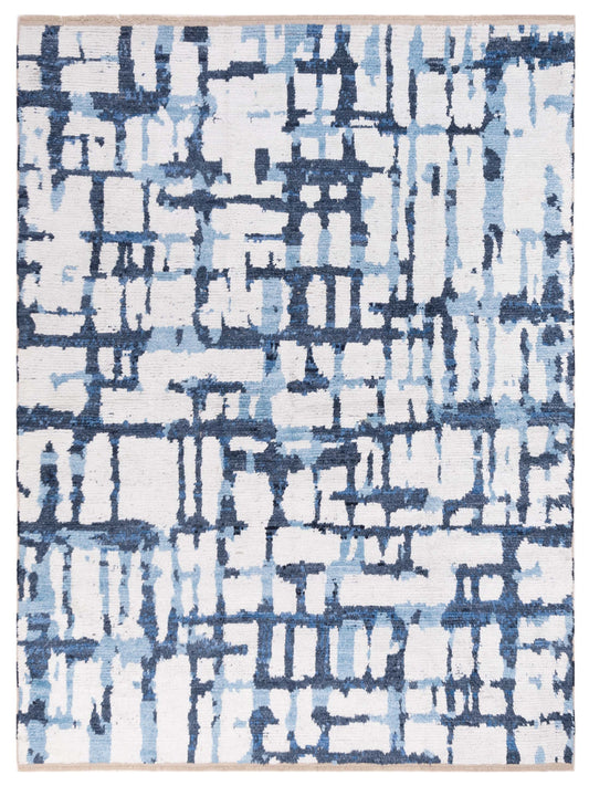 Anavera Ivory Blue 7.11x9.7 Hand Knotted Rug