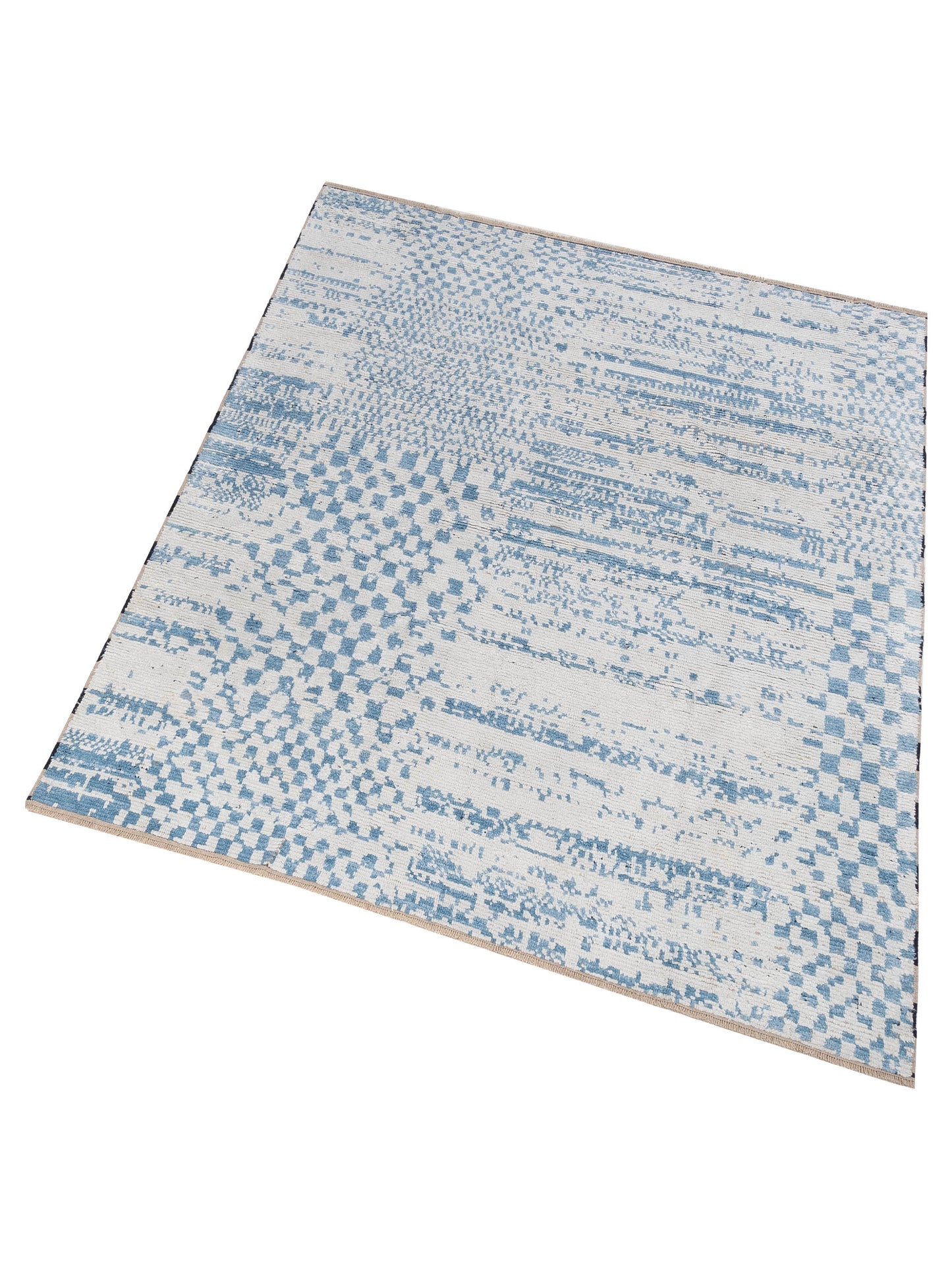 Anavera Ivory Blue 8x9.11 Hand Knotted Rug