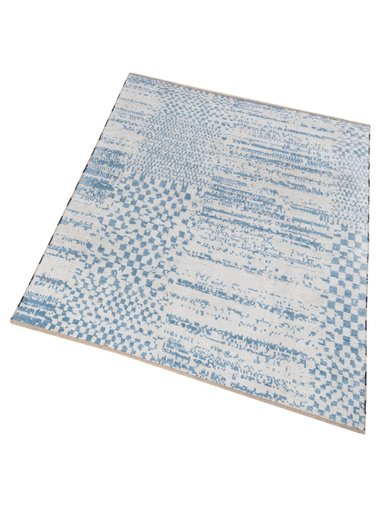 Anavera Ivory Blue 8x9.11 Hand Knotted Rug