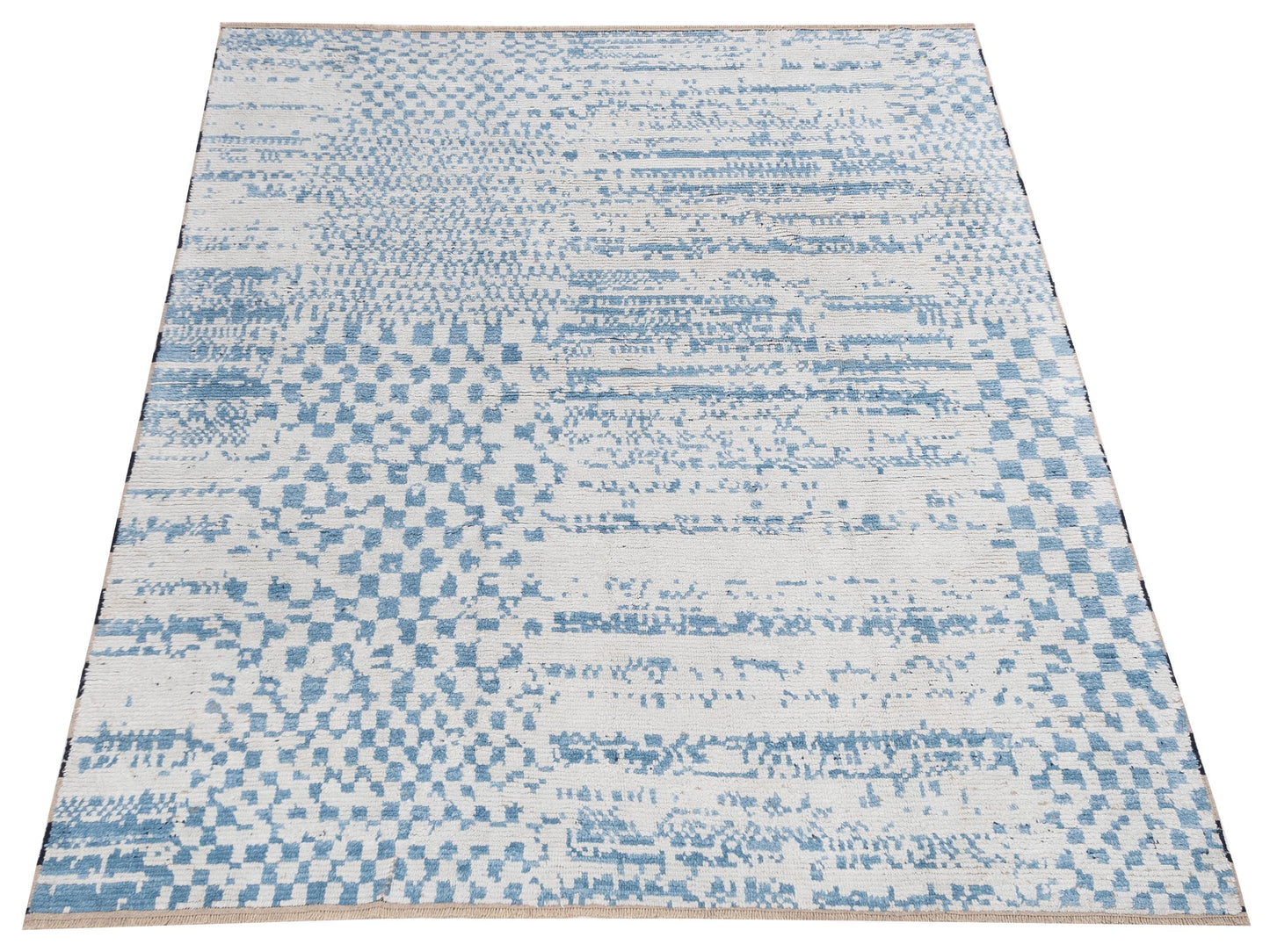 Anavera Ivory Blue 8x9.11 Hand Knotted Rug