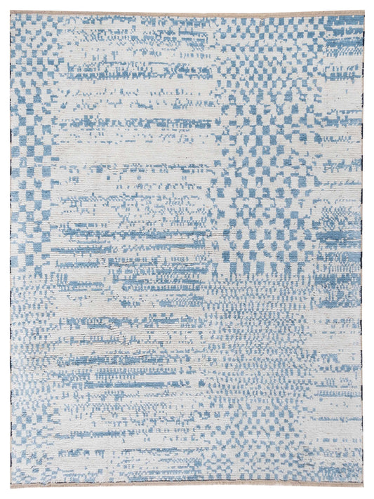 Anavera Ivory Blue 8x9.11 Hand Knotted Rug