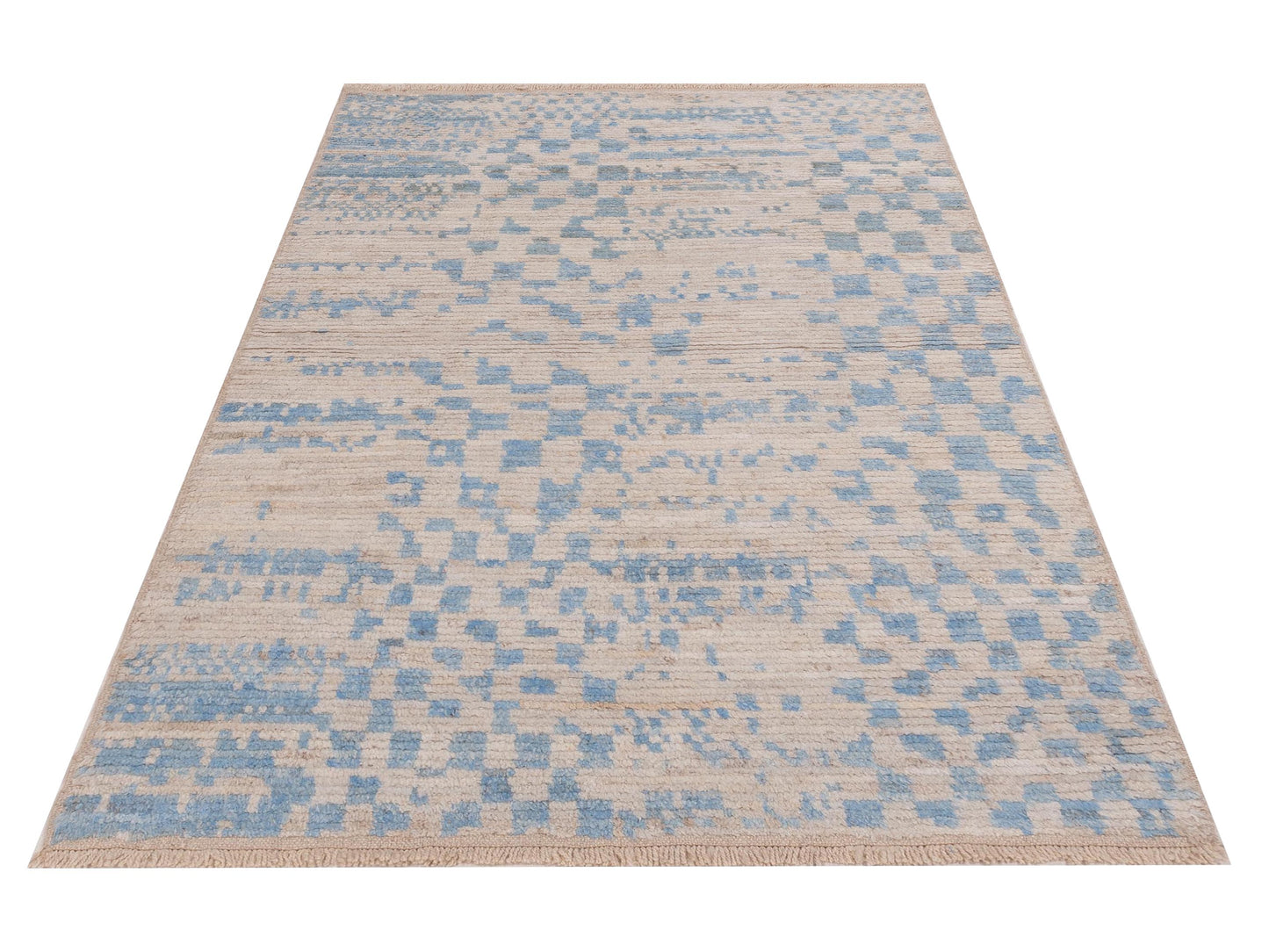 Anavera Ivory Blue 3.11x6.9 Hand Knotted Rug