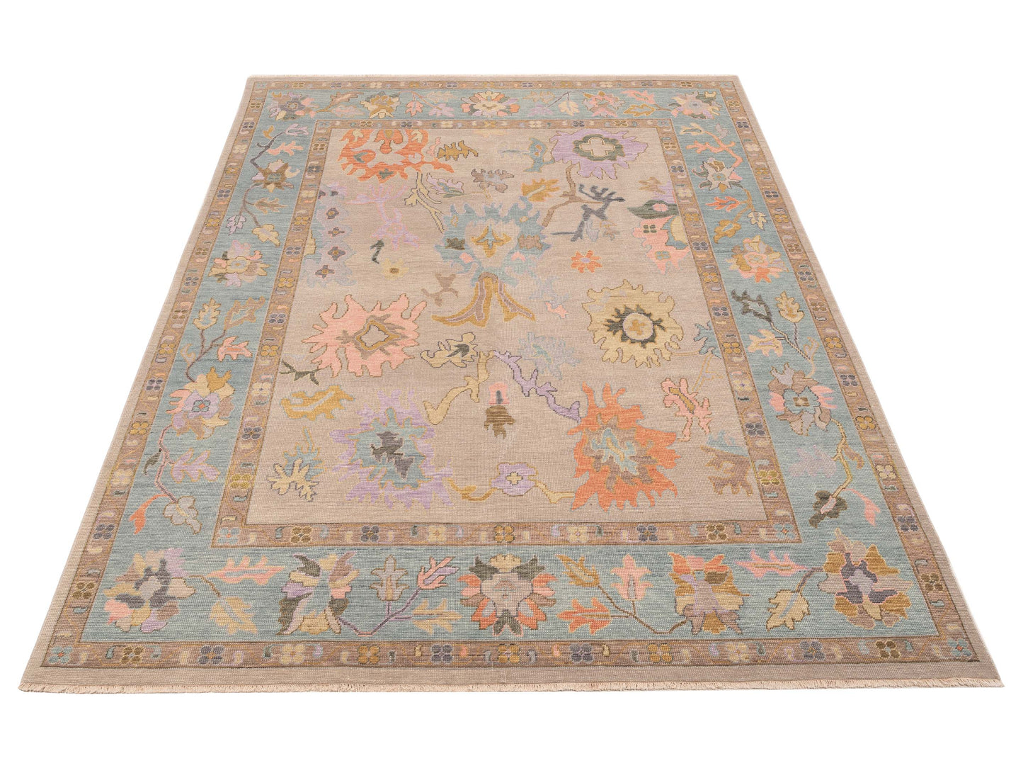 Oushak Ivory Blue 8.9x11.11 Hand Knotted Rug