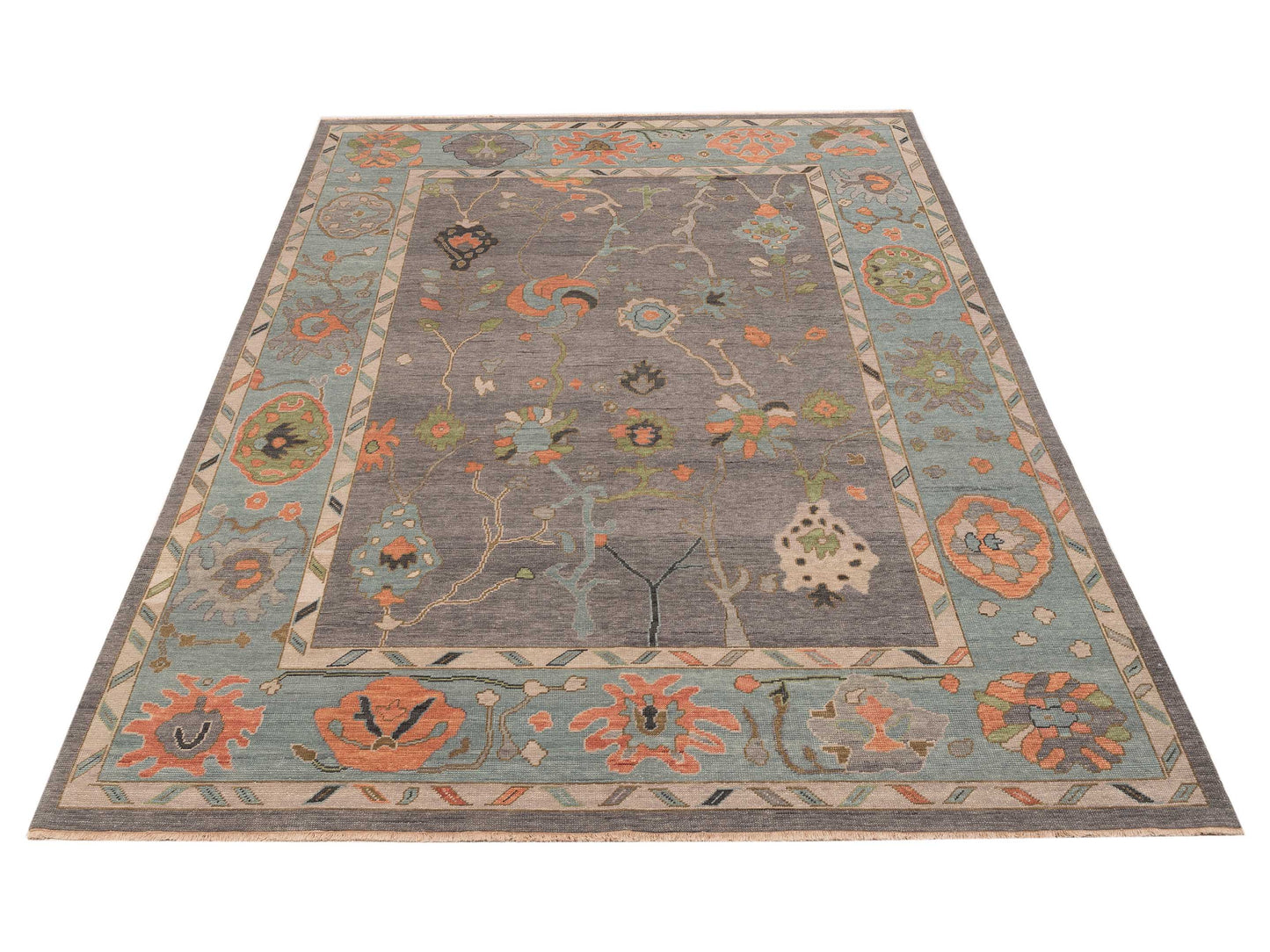 Oushak Gray Light Gray 9x12 Hand Knotted Rug