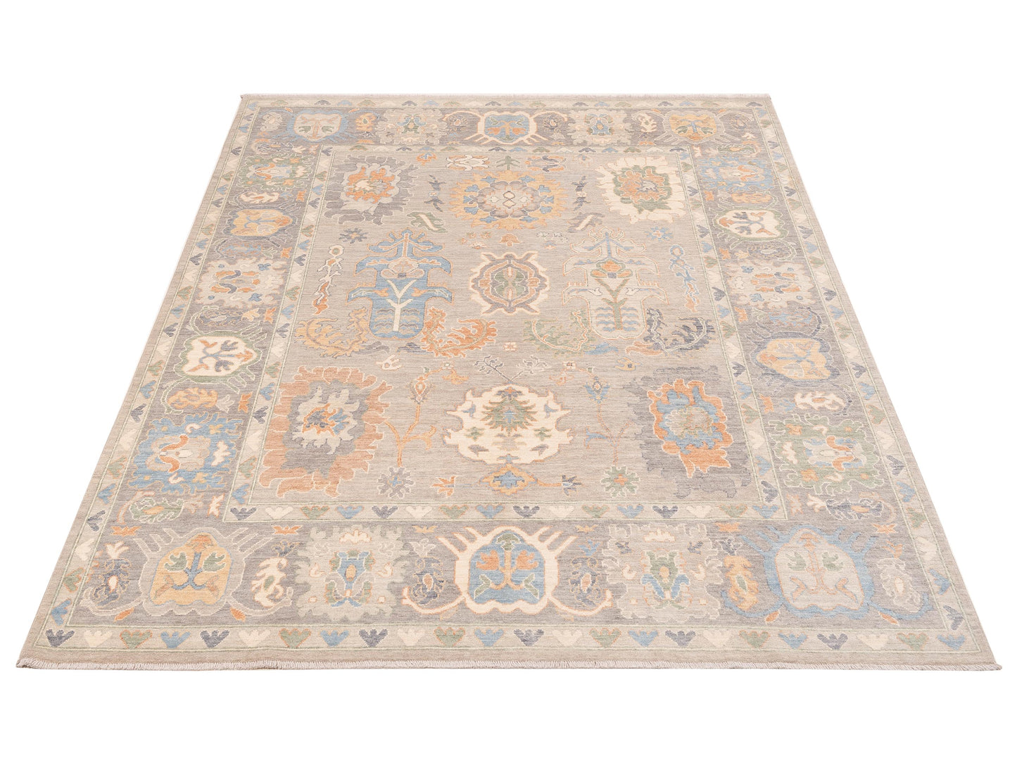 Oushak Silver Gray 8.1x10.4 Hand Knotted Rug