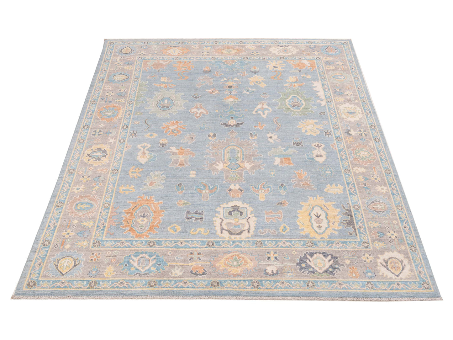 Oushak Blue Brown 7.11x9.8 Hand Knotted Rug