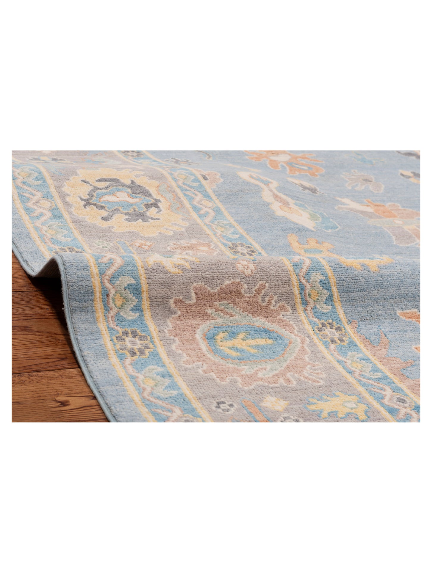 Oushak Blue Brown 7.11x9.8 Hand Knotted Rug