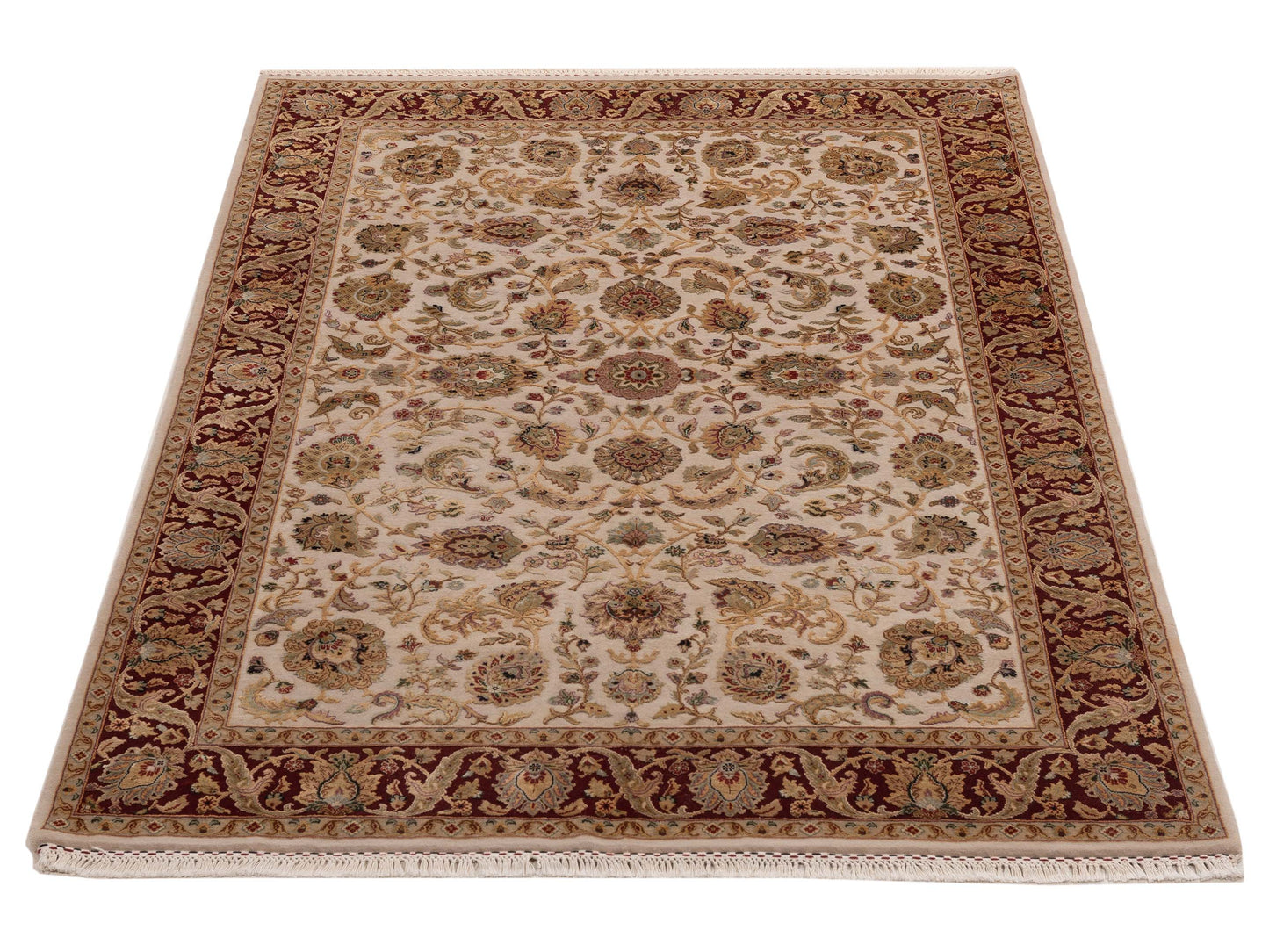 Javira Silk Ivory Red 5.8x8.1 Hand Knotted Rug