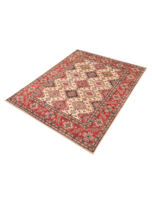 Kazura Ivory Red 7.10x9.11 Hand Knotted Rug