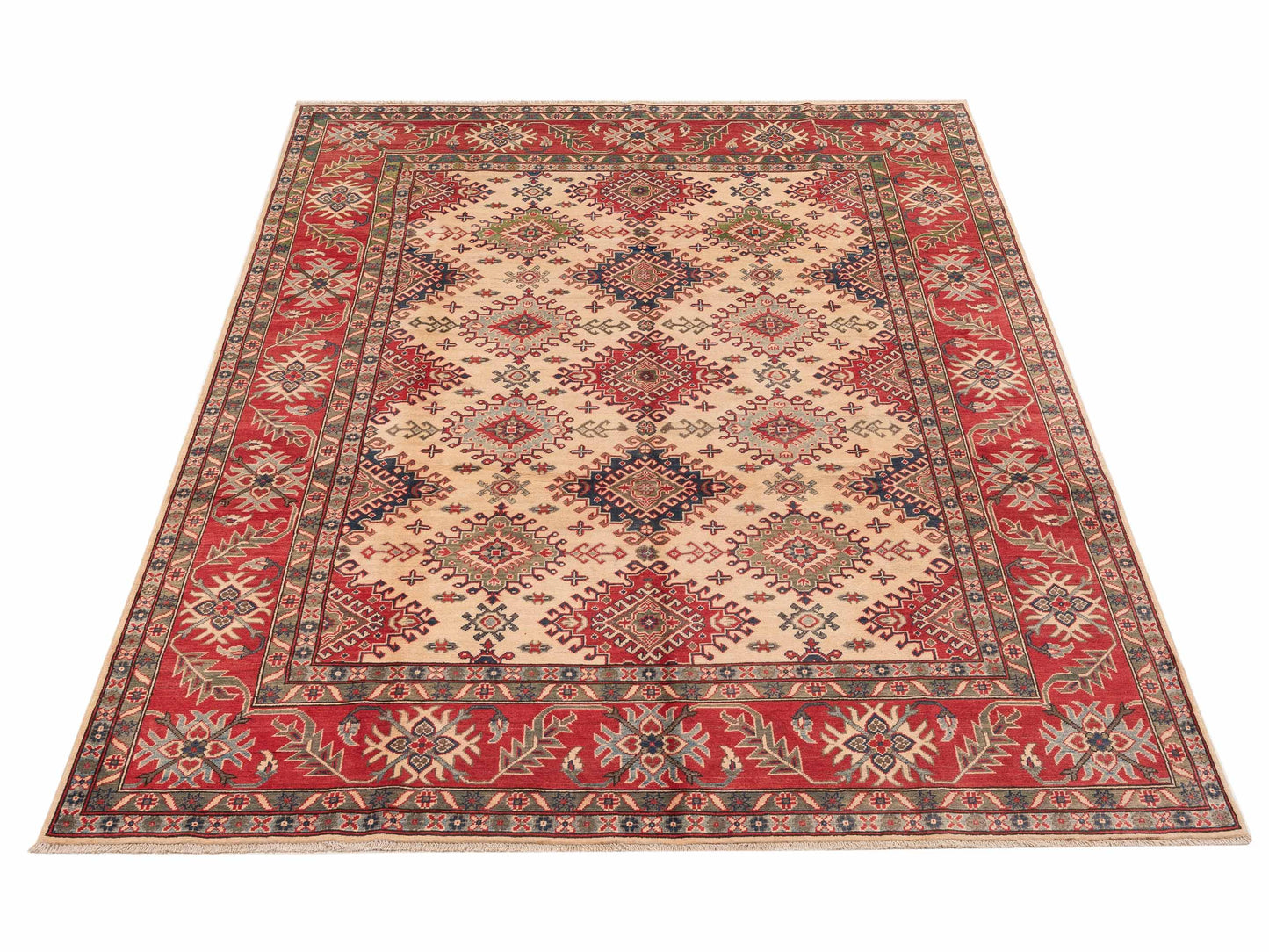 Kazura Ivory Red 7.10x9.11 Hand Knotted Rug