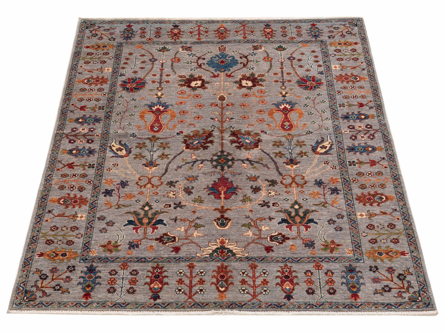 Sabira Gray Gray 4.11x6.9 Hand Knotted Rug
