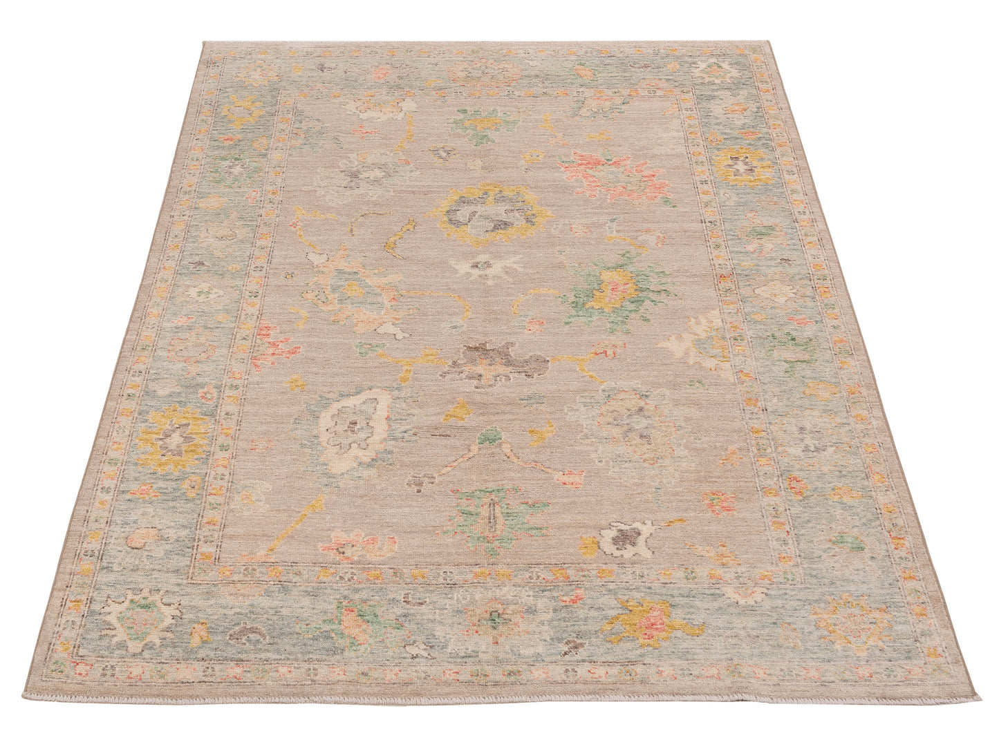 Oushak Light Gray Light Green 6.1x8.7 Hand Knotted Rug