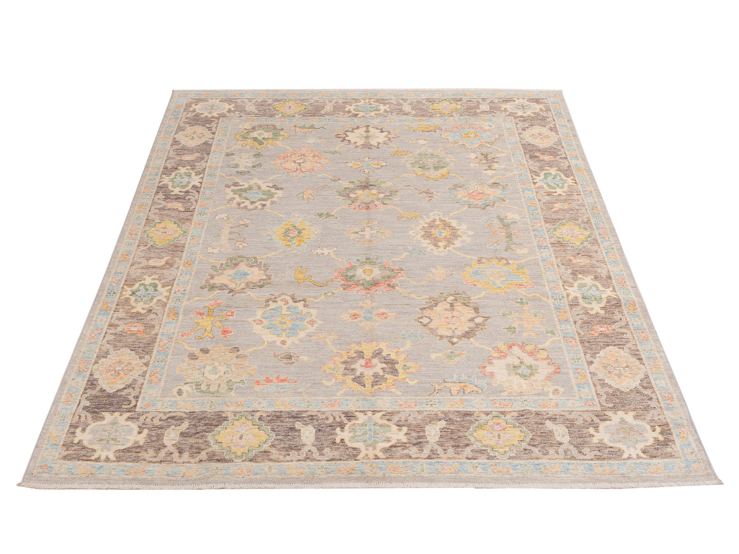 Oushak Gray Dark Gray 8x9.11 Hand Knotted Rug