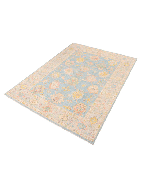 Oushak Light Blue Cream 10x13.7 Hand Knotted Rug