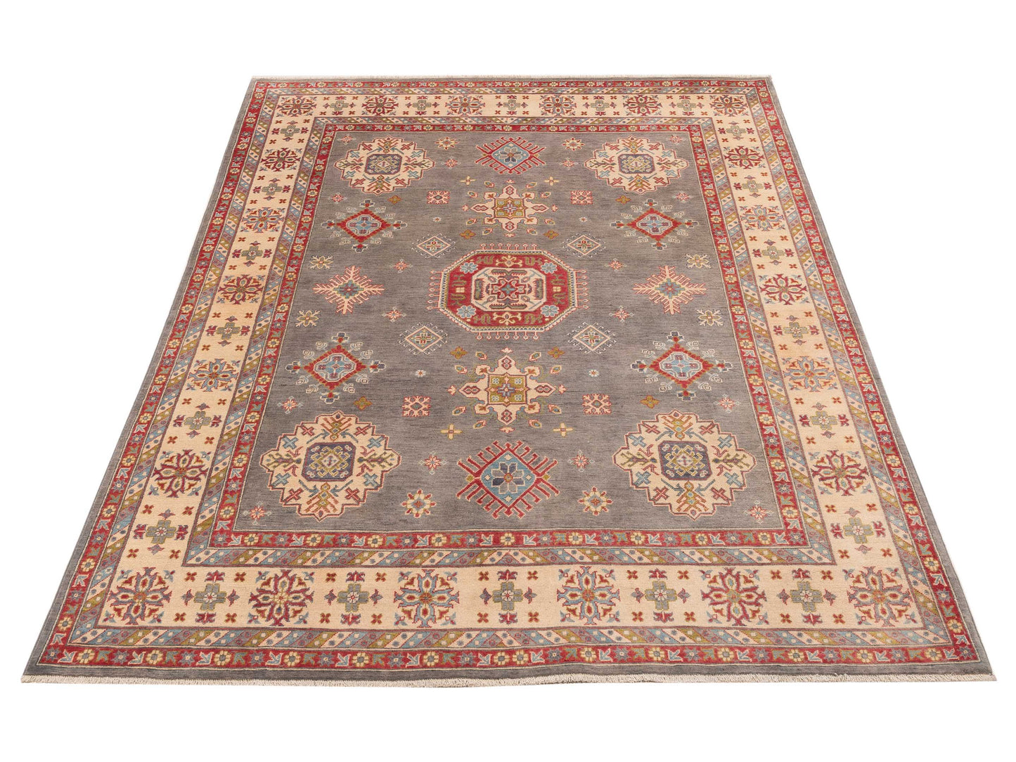 Kazura Gray Ivory 7.9x10.2 Hand Knotted Rug