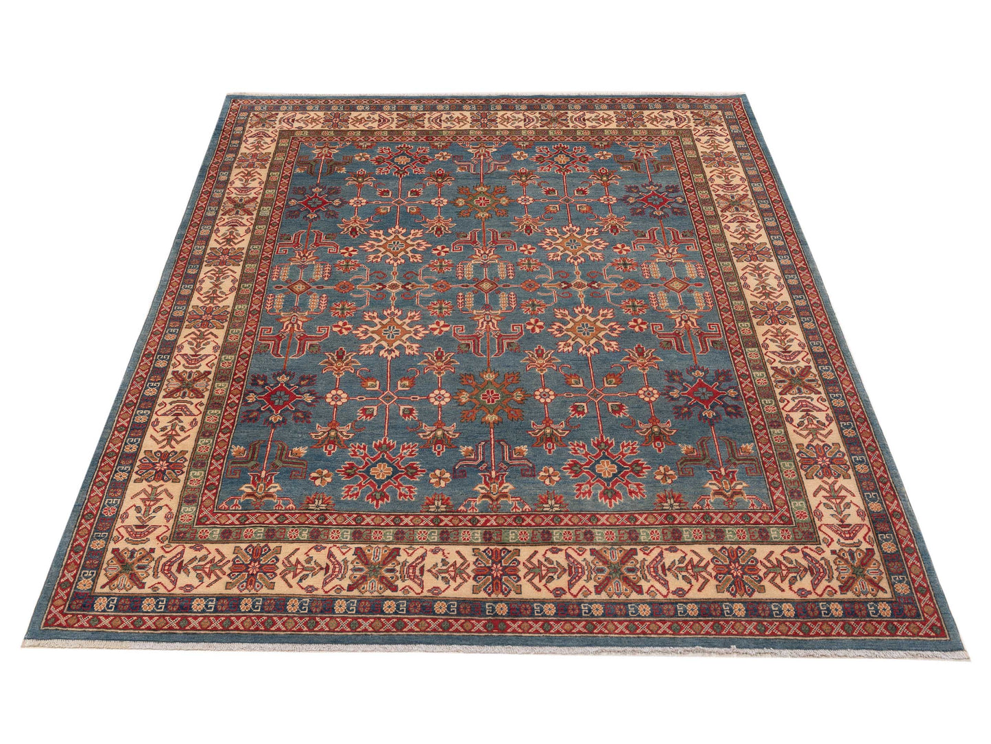 Kazura Blue Ivory 7.10x9.8 Hand Knotted Rug