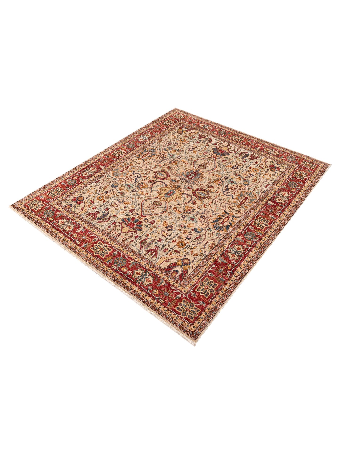 Elvaria Beige Red 8.2x9.9 Hand Knotted Rug