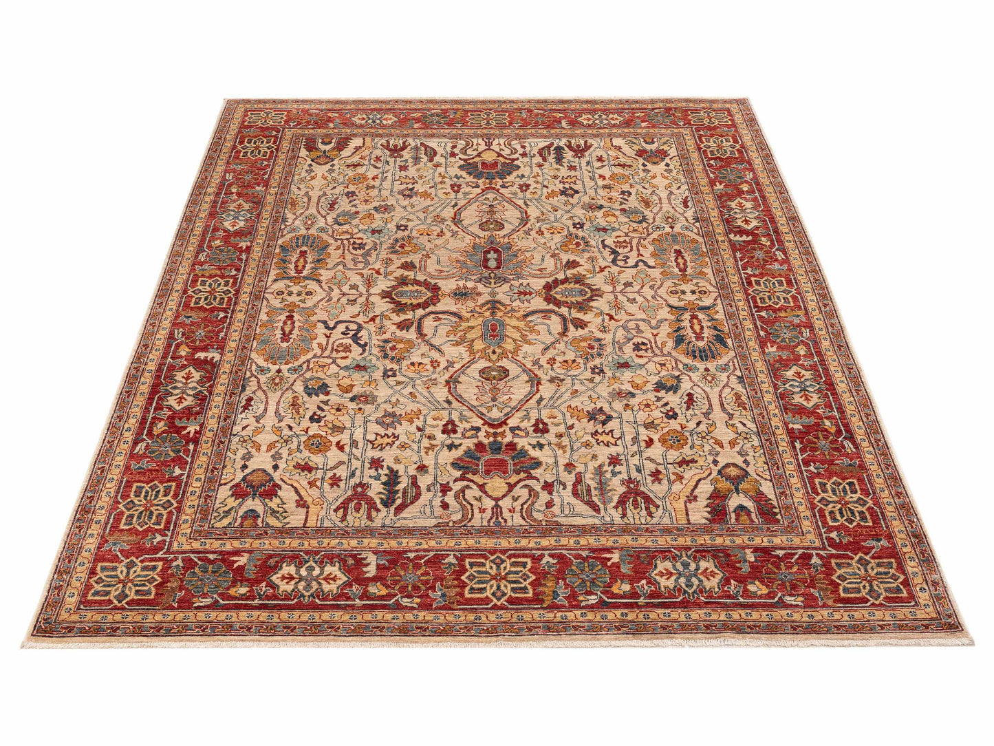 Elvaria Beige Red 8.2x9.9 Hand Knotted Rug