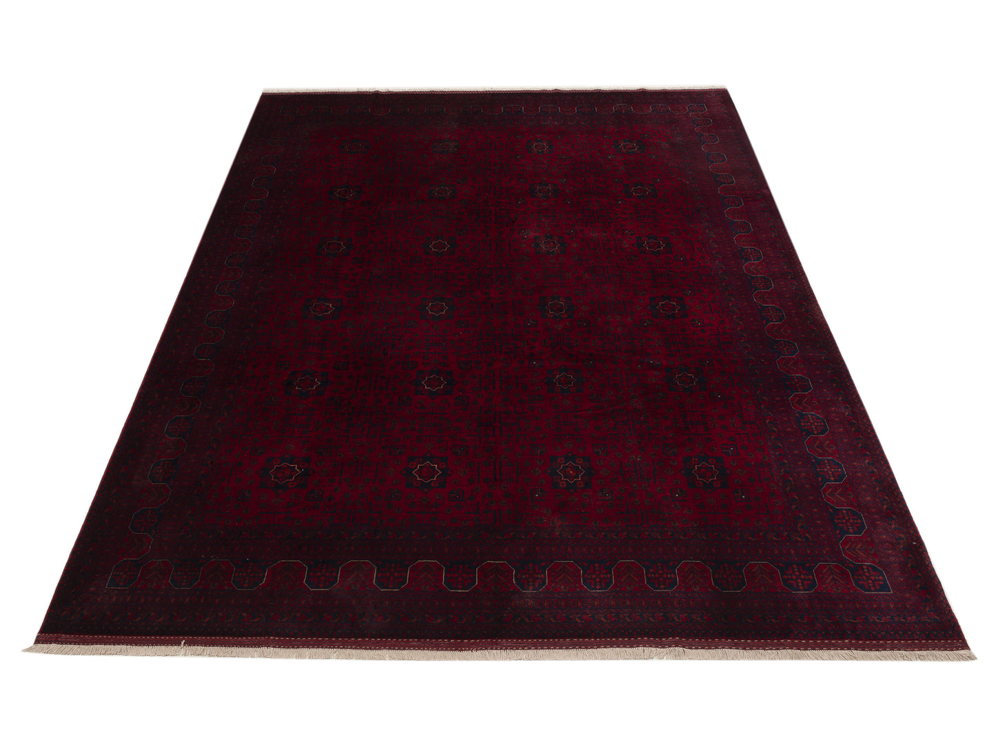 Afghan Beljik Red Navy 9.1x12.1 Hand Knotted Rug