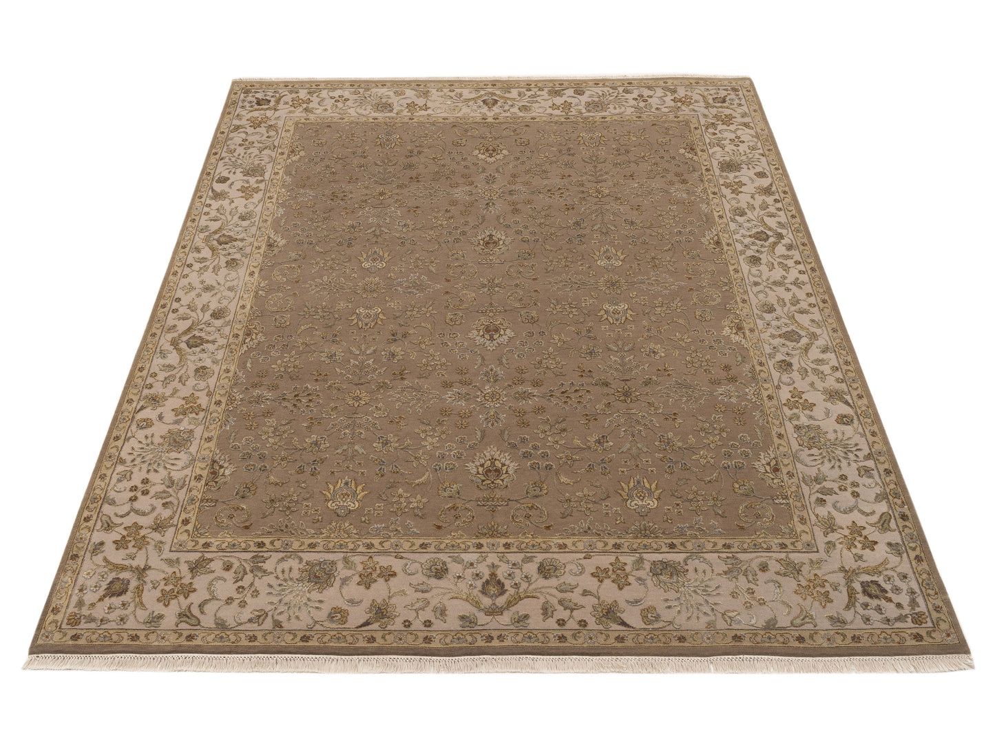 Javira Silk Brown Ivory 7.11x10 Hand Knotted Rug