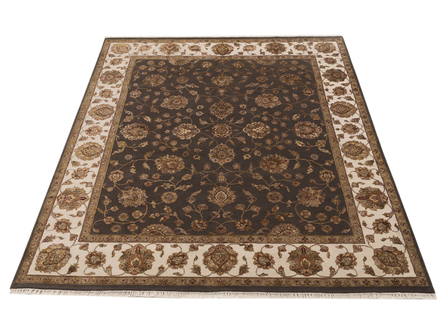 Javira Silk Black Ivory 7.10x9.10 Hand Knotted Rug