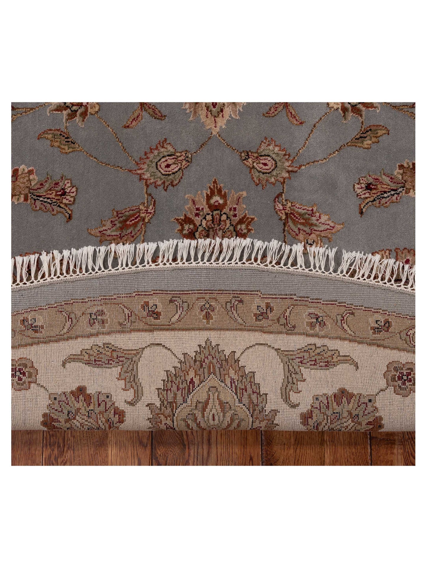 Javira Silk Light Gray Ivory 10.1x10.1 Hand Knotted Rug