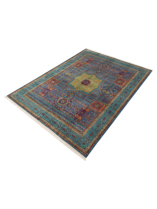 Mamluk Lux Blue Turquoise 8.5x11.4 Hand Knotted Rug