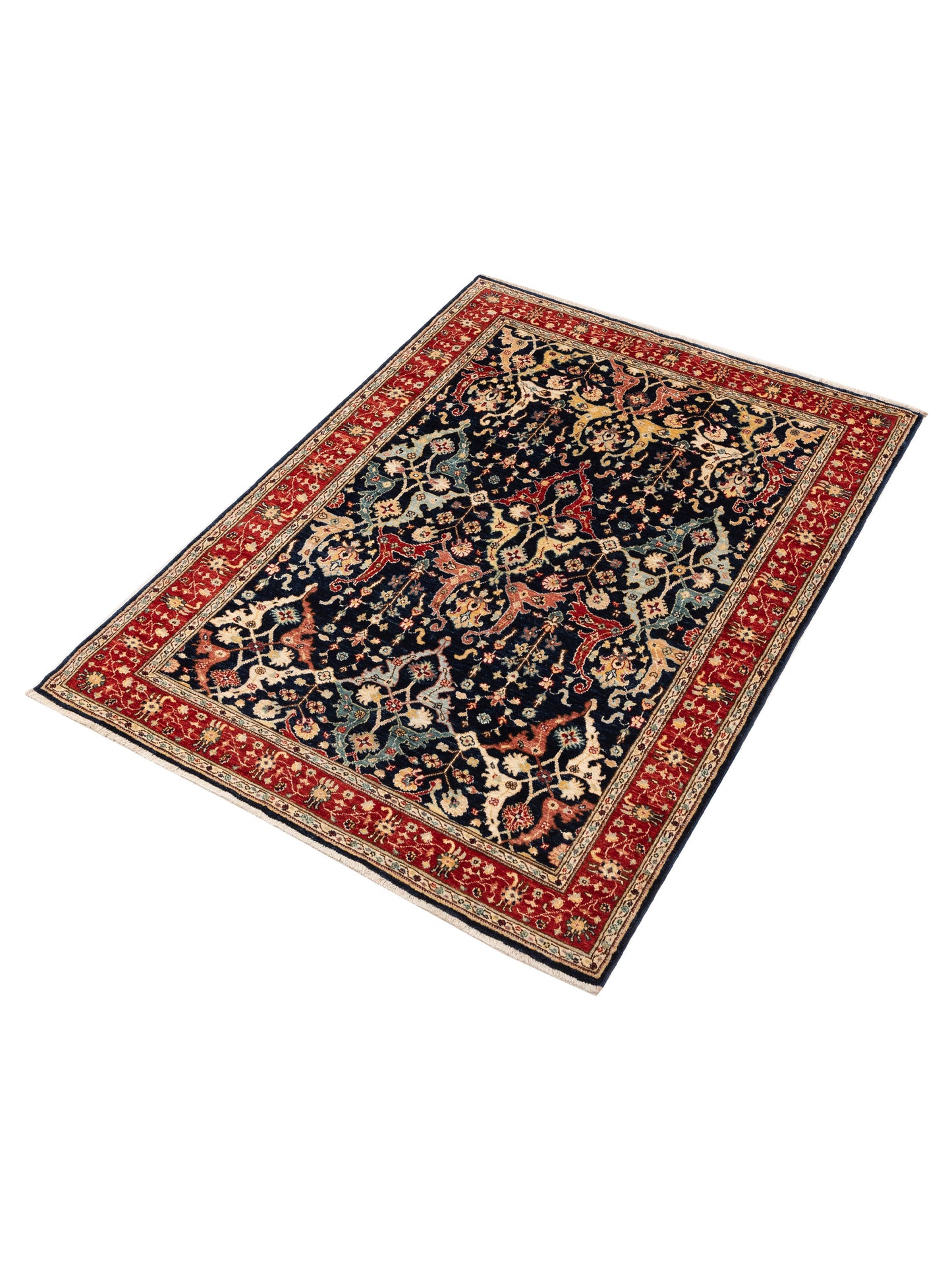 Sabira Dark Blue Red 4.10x6.7 Hand Knotted Rug