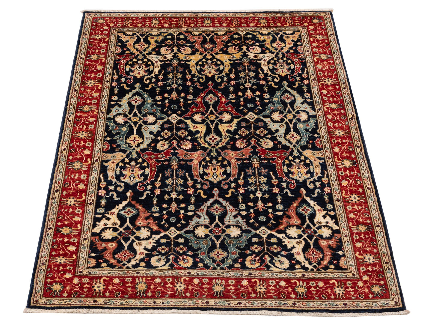 Sabira Dark Blue Red 4.10x6.7 Hand Knotted Rug