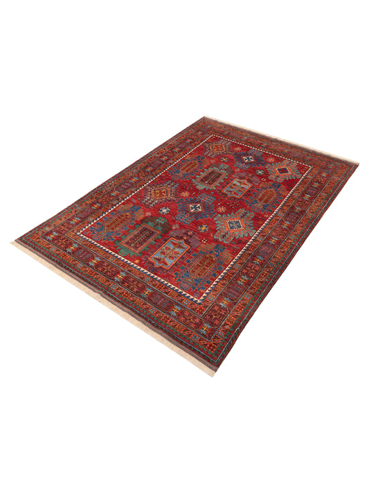 Sabira Red Purple 7.8x10.10 Hand Knotted Rug
