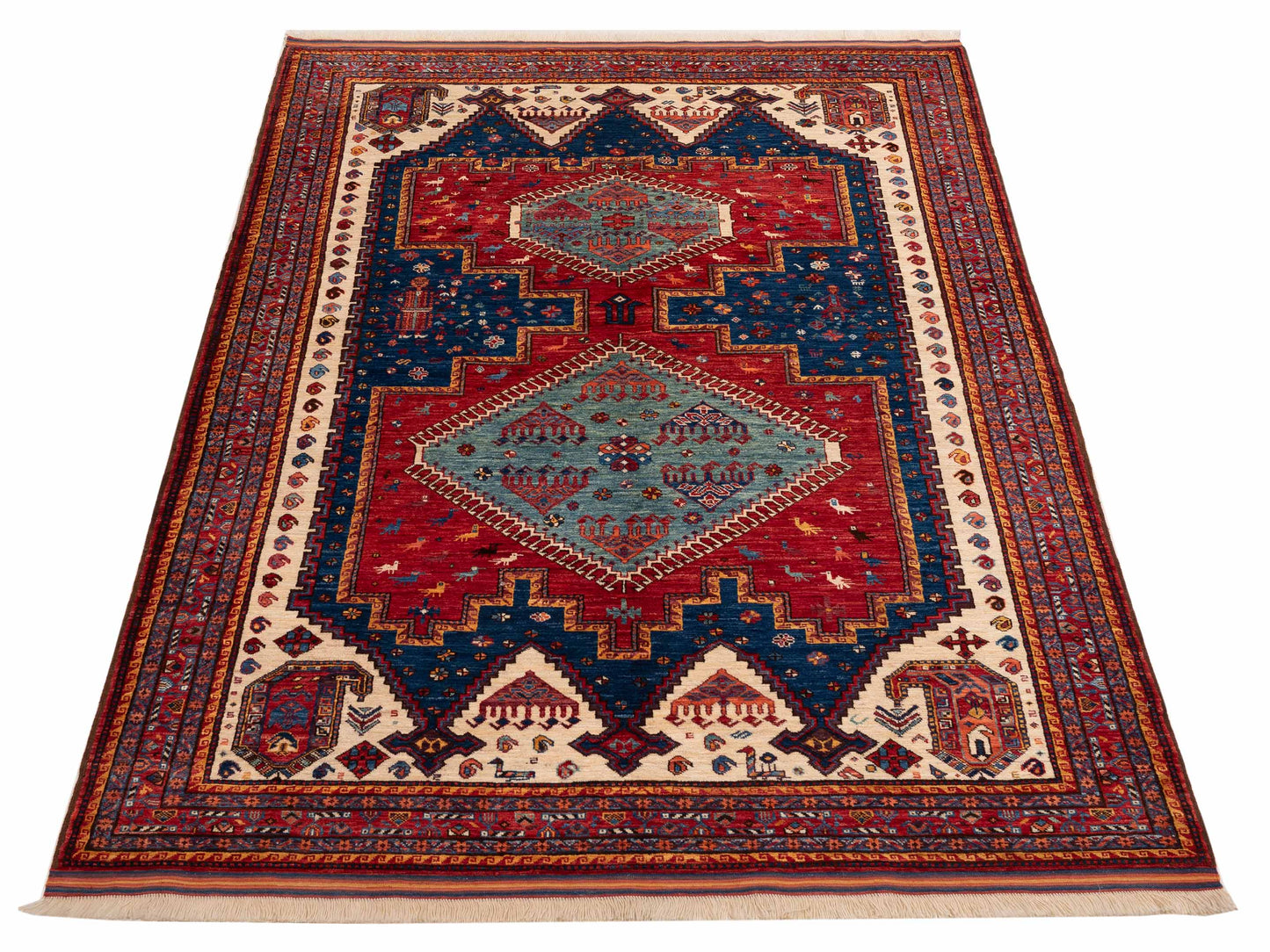 Sabira Blue Red 6.4x8.9 Hand Knotted Rug