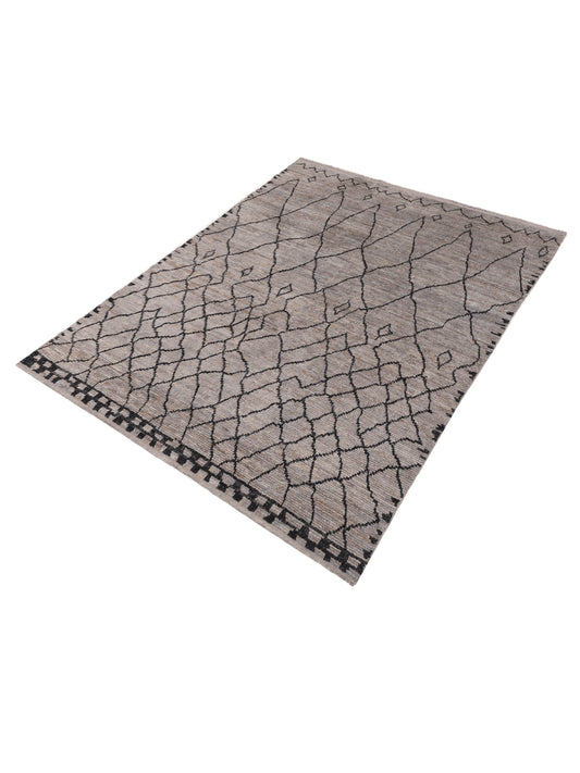 Baskra Gray Black 8.2x10.4 Hand Knotted Rug