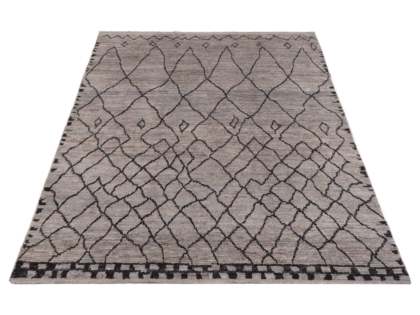 Baskra Gray Black 8.2x10.4 Hand Knotted Rug